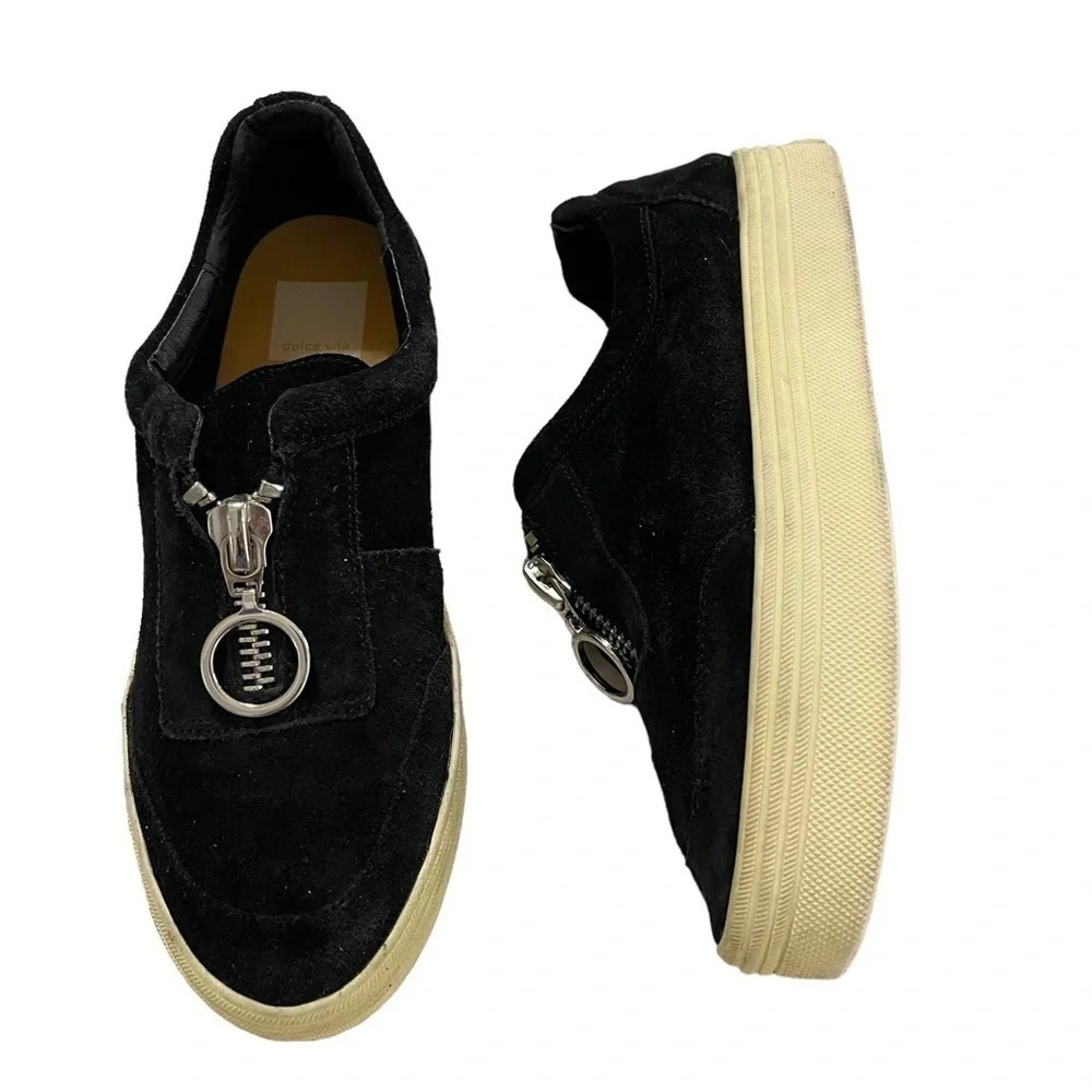 Dolce Vita Sneakers Black Suede Zip Up Platform Sneakers Size 7.5